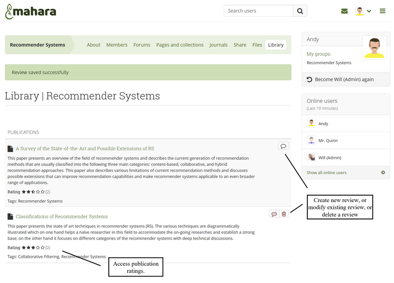 Screenshot of the Mahara Library plugin