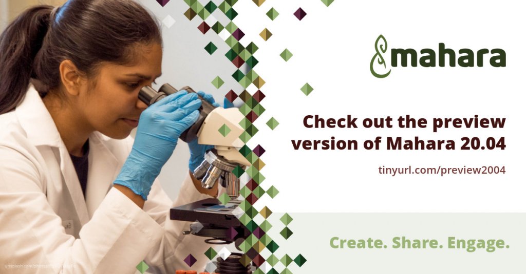 Woman looking through microscope in a lab - Mahara preview 20.04 announcement
