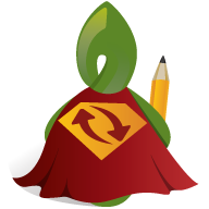 Mahara logo with superman cape and pen in hand to represent the awesome translators in the community